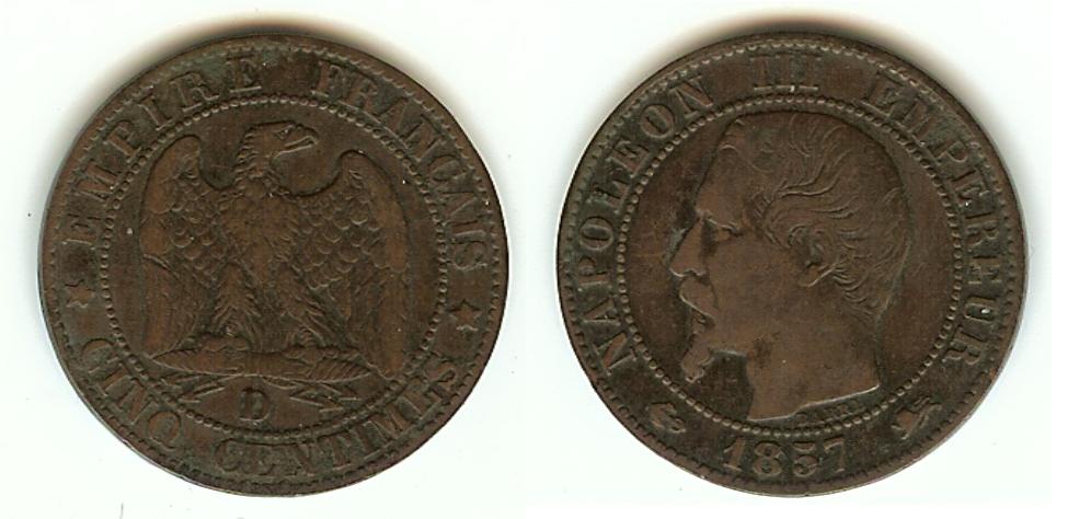 5 Centimes Napoléon III 1857D VF